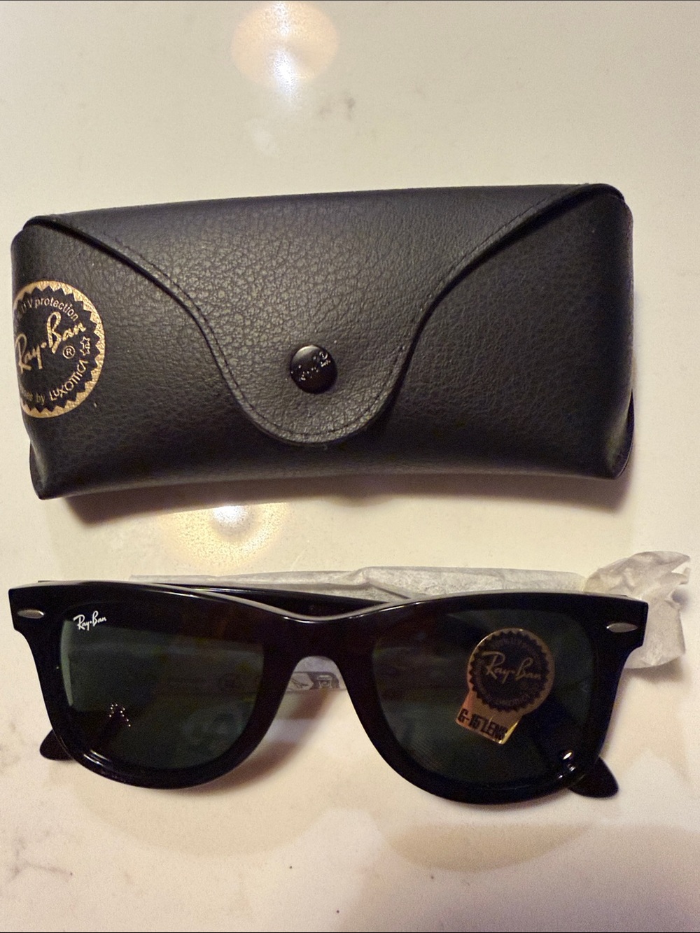 Ray-Ban Black Sunglasses with Dark Green Lenses and Case Brand New